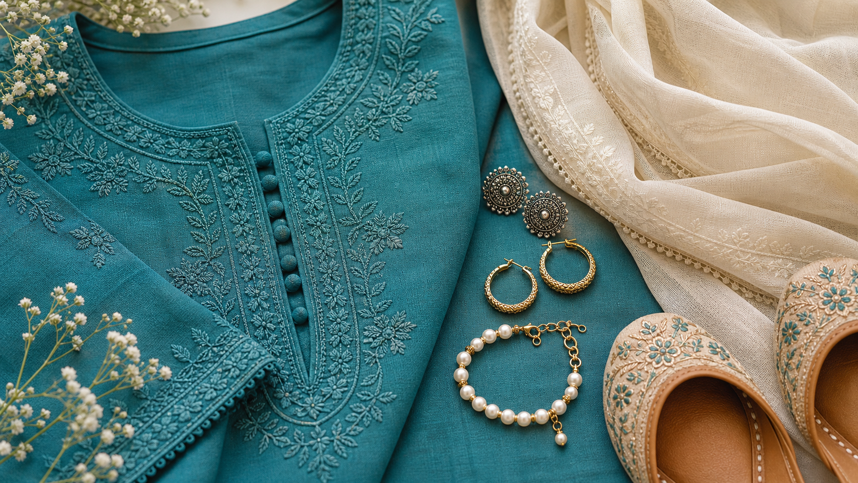 Teal Kurta Accessory Guide: Jewelry, Dupatta, and Footwear Ideas for a Balanced Look