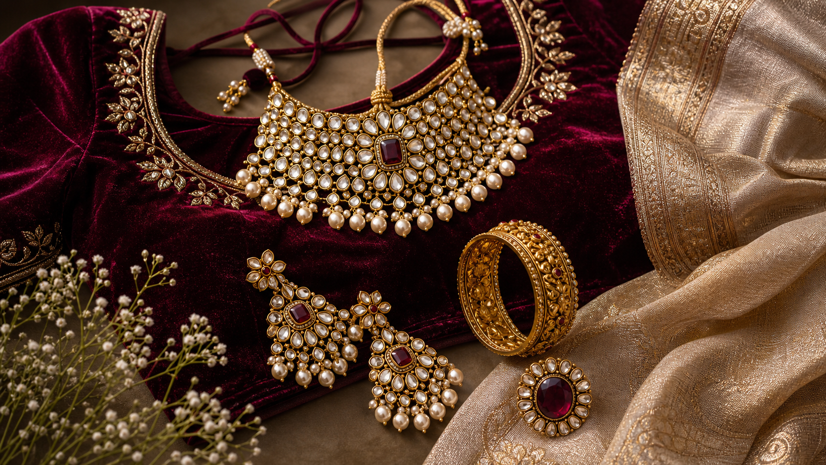 Velvet Blouse Jewelry Styling Guide: How to Balance Rich Fabric with Sarees and Lehengas